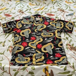Vintage Hawaiian shirt, L, surfboards leis waves